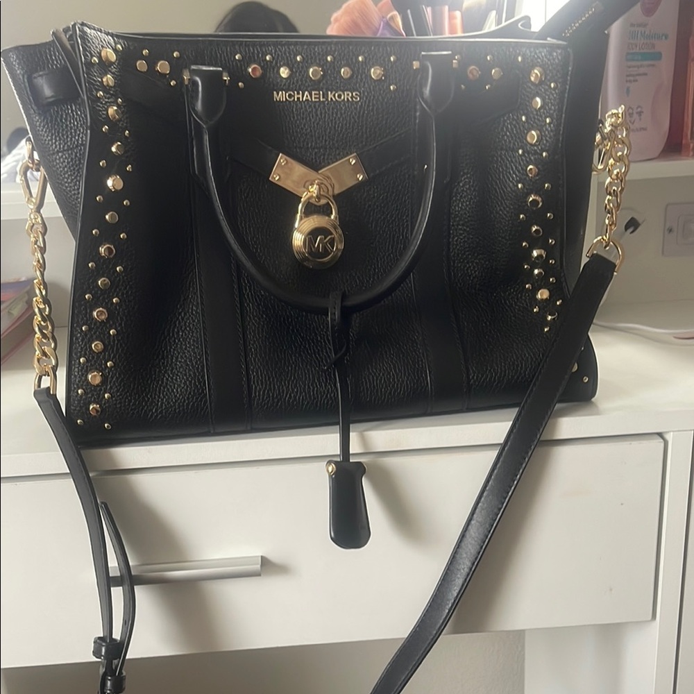 Michael Kors Black and Gold Studded Satchel
